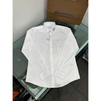 [ Hàng Mới 2025 ] Áo sơ mi dài tay Burberry Trắng logo chữ thêu ngực check cổ ngựa đính đá LA on web