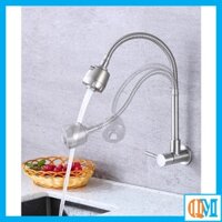 [ Hàng Mới Về ] Vòi rửa chén bát âm tường 1 đường nước lạnh cần mềm chất liệu inox 304 dành cho bồn rửa kép tiện dụng