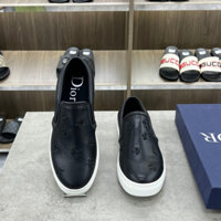 [ Hàng New 2023 ] Giày Slipon Dior Đen da bò logo thêu Ong đính hạt cườm LA on web fullbox bill thẻ phụ kiện