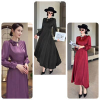 ( HÀNG NHẬP- CAO CẤP) ĐẦM LỤA CỔ  TRÒN KẾT HOA DÁNG XOÈ SANG CHẢNH ( CC11024470 )