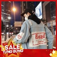 -HÀNG NHẬP KHẨU Áo khoác jean nam vá rách in chữ Brazil cực chất  Liên hệ mua hàng 084.209.1989