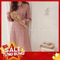 -Hàng nhập khẩu Đầm Hoa Nhí Dài Tay Cổ Tròn 3 màu Trắng, Hồng, Đỏ đen - V.033 Liên hệ mua hàng  084.209.1989