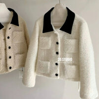 [ HÀNG QC/6873 ] ÁO KHOÁC DẠ LÔNG CỪU PHỐI CỔ NHUNG 4 TÚI | by25