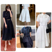 ( HÀNG QUẢNG CHÂU CAO CẤP ) SET ÁO SƠ MI PHỐI REN - PHỐI CHÂN VÁY XÒE TIỂU THƯ ĐÀI CÁT ( CC 250524470 )