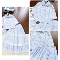 ( HÀNG QUẢNG CHÂU CAO CẤP ) SET ÁO SƠ MI PHỐI REN - PHỐI CHÂN VÁY XÒE TIỂU THƯ ĐÀI CÁT ( CC 250524575 )