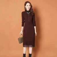 [ Hàng Quảng Châu ] Váy len bầu mùa đông _ Váy len công sở dáng dài