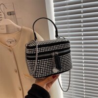 ( HÀNG SẴN ) cốp trang điểm đá bling bling có quai da cầm tay và xích đeo chéo thời trang