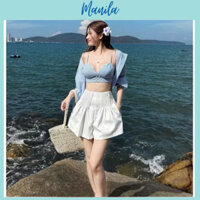 [ hàng sẵn HCM] Set 3 món sơmi sọc đi biển siêu xinh Vải thô lụa QC mềm đẹp, áo 2 dây có mút ngực, chun MANILA