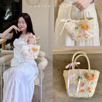 [ Hàng sẵn] Túi cói đi biển vintage xinh xắn, túi xách nữ phiên bản cao cấp