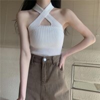 [ Hàng taobao] Áo Dây Chéo Cổ Xiu Xinh Chất Vải Len Tăm Cho Chị Em