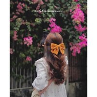 [ Hàng Thiết Kế ] Kẹp Tóc Nơ 2 Tầng Nhung Nâu Vintage Handmade Cao Cấp Ribbon.mimi Merry cột / kẹp