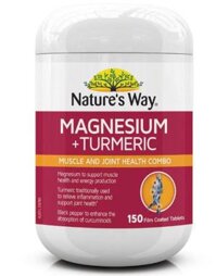 ( Hàng Úc) Viên uống bổ sung magie và nghệ tươi Natures Way Magnesium + Turmeric 150 Tablets New Formula