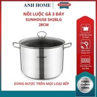 ( HCM - SHIP 2H ) Nồi inox bếp từ luộc gà inox 3 đáy SH28LG SUNHOUSE cấu tạo 3 đáy truyền nhiệt nhanh giữ nhiệt tốt