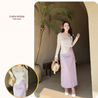 [ HÌNH CHÍNH CHỦ ] 𝑽𝒊𝒐𝒍𝒆𝒕 𝙨𝙚𝙩 | đầm 2 dây tím pastel và áo khoác thun giấy ( tặng kèm tag cài hoa)
