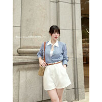 [ HÌNH CHÍNH CHỦ] Chenroom | Set bộ 3 áo sơ mi sọc kèm áo bra và quần short basic