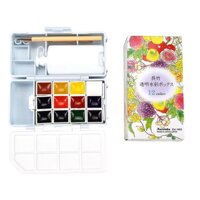 [ HKUK ] Màu nước dạng nén Zig Kuretake travel mini set kèm Ống đựng nước + 1 cọ vẽ + 1 bút chì + pallete – Set 12 màu