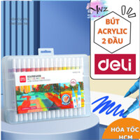 [ Họa cụ ANZ ] Bút Sơn Acrylic Marker Deli 2 đầu HM913 , Kèm Hộp Nhựa - 12 / 24 / 36 / 48 Màu Đậm, Đều - Tô Màu Đi Nét D