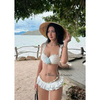 [ Hỏa tốc HN] Bikini 2 mảnh trắng bèo viền xanh điệu đà