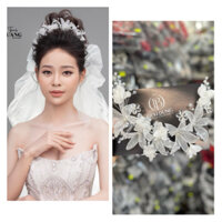 🔥🔥 [HOẢ TỐC ] Phụ kiện cưới Bích Dung - Bờm hoa ly kim tuyến trắng handmade ( Ảnh thật )