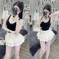 [ hoả Tốc ]Set áo 3 lỗ cổ V kèm chân váy xoè phồng đính đá bling bling 3tầng sang chảnh - Tít store