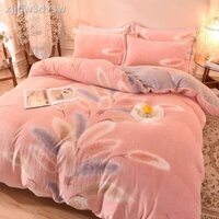 ♚ [HOT 2021]✺Nhung sữa dày bốn mảnh mùa đông san hô hai mặt sang trọng bằng vải nỉ ấm áp cộng với chăn phủ ga gối đệm