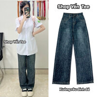 ( HOT 2025- MA ) Quần jeans ống xuông đính đá Yến Tee, màu xanh rêu trầm đẹp lạ , quần che khuyết điểm , quần jeans nữ
