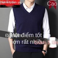 ✟ ✧ HOT- [ Ảnh thật ]✑☈Ordos City thu đông len cashmere áo vest nam trung niên dệt kim cổ chữ V không tay ghi lê