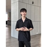 [ HOT ] Áo sơ mi tay ngắn Cổ Vest Đen Unisex  ( xmsisomi_unisex )form rộng