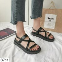[ HOT ] Giày Sandal Nữ Quai Dây Đế Cao 2cm Full Đen B711 : ' new *