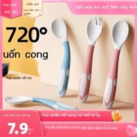 [ HOT Sale ]An với thìa bé tập ăn thìa tập ăn đũa tập ăn dặm cho bé thìa cảm biến nhiệt độ Bộ đồ ăn trẻ em tự ăn
