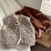 [ HOT Sale ] Áo vest chần bông kẻ sọc mịn cho bé, áo vest kẻ sọc nam nữ, quần áo thu đông 2023, áo