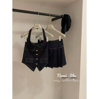 𝐂𝒉𝒆𝒓𝒊𝒚𝒄𝒍𝒐𝒔𝒆𝒕 𐙚 I Set áo 2 dây jean cùng chân váy phong cách retro cho nàng cá tính WG.WE