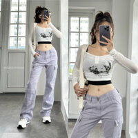 ✅ Jogger tím túi chéo SP005959/Set lưới trắng hình bướm kèm áo đen(SP006023)