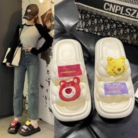 【 JsS 】 Premium Shoes, Thick Soles, Sandals, Cotton Bear Sandals for Girls in Summer, Indoor, Anti Slip Beach Sandals.