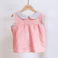 ( KA04) Áo cổ sen cúc hở lưng Linen100% Runakids mầu hồng sen