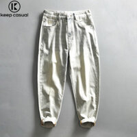 『 Keep Casual 』 Quần jean nam Cotton giặt cổ điển đau khổ Micro côn thẳng dành cho nam giới