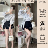 ( Kèm ảnh thật ) Set Bộ Áo Váy Nữ LYKKES Áo Sơ Mi Tay Dài Form Rộng Kèm Chân Váy Ngắn Chữ A SAV147