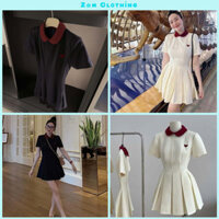 ( Kèm Quần Trong ) Váy Thêu Tim Cổ Sơ Mi Chiết Ly Eo Màu Xanh Kem Nhẹ Nhàng Thời Trang Nữ Zon Clothing Z200