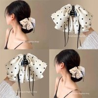 ✨ ✨ Kẹp tóc đuôi ngựa cao có nơ chấm bi, phụ kiện tóc cho phụ nữ