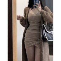 [-kg M-xl] Kích thước lớn Váy bé gái nóng bỏng Váy đế Chunxiao Váy ngắn có quấn hông Váy treo mong muốn tinh khiết Gợi cảm Slimmer Look Cover Belly fat pulssize oversize váy 1.8T