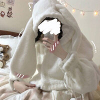 [] Khăn choàng mùa thu đông Lolita Tai trên dễ thương Ấm áp Áo choàng nhỏ dày lông cừu lót nữ phong cách ngắn