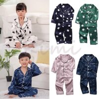 ✨ Kimi ๑ Kids Silk Terno Pyjama Bé Gái Bé Trai Bộ Đồ Ngủ Dài Tay Nút Áo + Quần Bộ 2 Bộ Đồ Ngủ Cho Bé 1-6 Tuổi