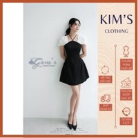 [ Kim's Clothing ] ĐẦM CỔ YẾM BUỘC DÂY TAY PHỐI TƠ TRẮNG HÀN QUỐC ( sẵn đệm ngực)