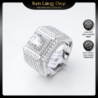 ( KLD S925) Nhẫn bạc nam xi bạch kim mặt vuông tầng đính đá