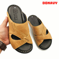 { KM Mua 1 Tặng 1 Đôi Dép Da} Dép Nam Quai Ngang Da Bò DONAVY Cao Cấp, Kiêu SA-BO Sang Trọng, Chắc Chắn D.SUVY