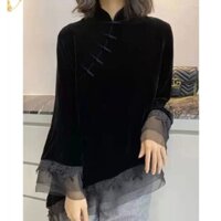 ☻ L O T U S ☻ Áo sơ mi cỡ lớn nữ ren nhung phong cách dân tộc CAL0479 - bộ sưu tập mới