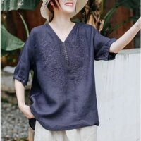 ☻ L O T U S ☻ Áo sơ mi nữ tay ngắn cổ chữ V cỡ lớn CAL0241 - bộ sưu tập mới
