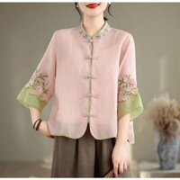 ☻ L O T U S ☻ Áo sơ mi thêu cỡ lớn dành cho nữ phong cách cổ điển CAL2143