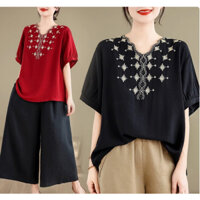☻ L O T U S ☻ Áo sơ mi thêu cỡ lớn dành cho nữ phong cách cổ điển CAL2181