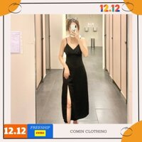 [ LẺ = SỈ ] Đầm lụa Basic cổ tim sẻ đùi sexy